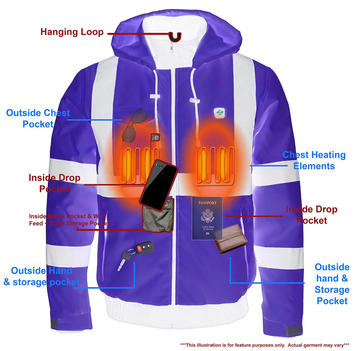 Nexgen Heat MPM1773SET Men's Heated High Visibility Work Hoodie, Neon Green Hi Vis Reflective Hoodie w/ Battery - Image 4