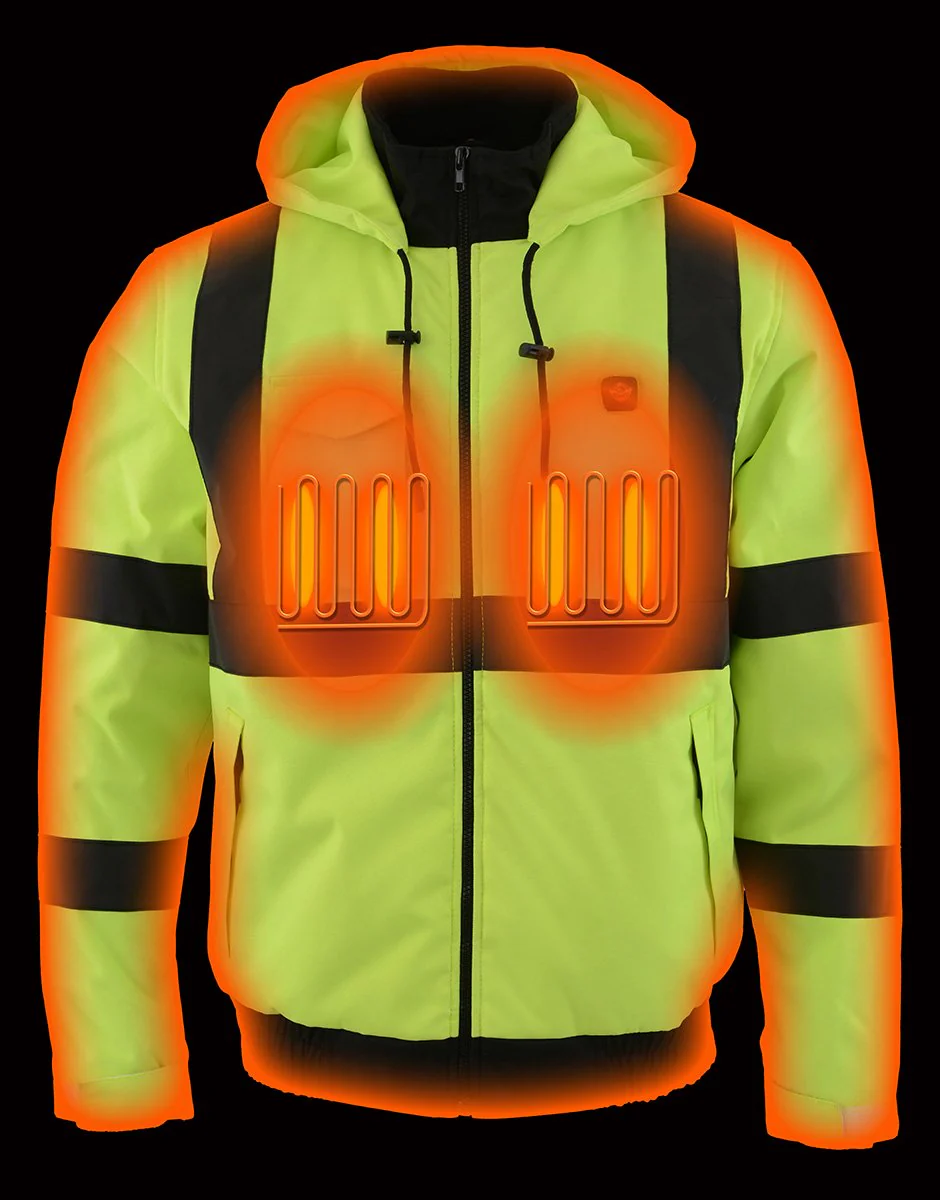 Nexgen Heat MPM1773SET Men's Heated High Visibility Work Hoodie, Neon Green Hi Vis Reflective Hoodie w/ Battery - Image 6