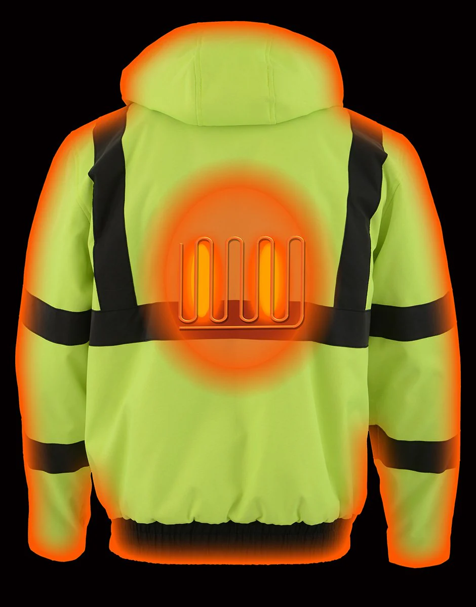 Nexgen Heat MPM1773SET Men's Heated High Visibility Work Hoodie, Neon Green Hi Vis Reflective Hoodie w/ Battery - Image 8
