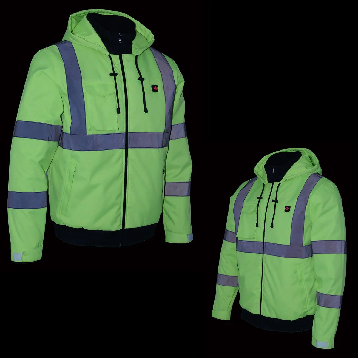 Nexgen Heat MPM1773SET Men's Heated High Visibility Work Hoodie, Neon Green Hi Vis Reflective Hoodie w/ Battery - Image 9