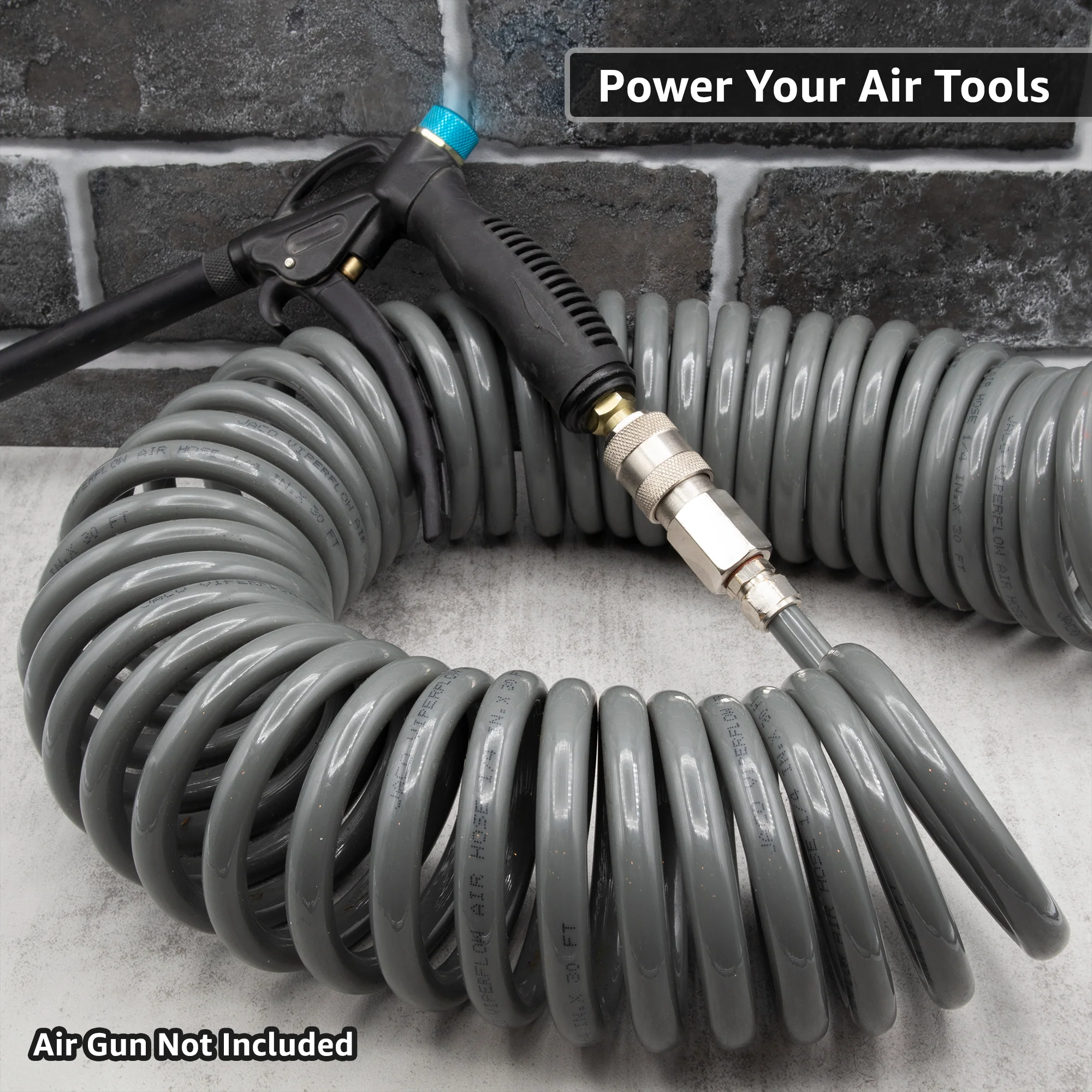 Polyurethane Coiled Air Hose Kit - 1/4" x 30 ft | with Air Compressor Fittings - Image 7