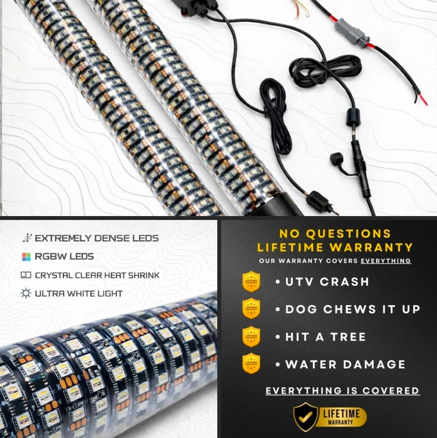 R1 Industries Pro Series LED Light Whips – World's Best LED Whips - Lifetime Warranty | 2ft Fatty, 3ft & 4ft | Pair - Image 4