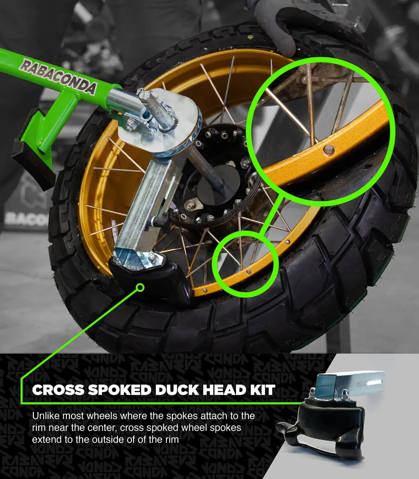 Rabaconda Duck Head for Cross-Spoked Wheels for Street Bike Tire Changer - Image 2