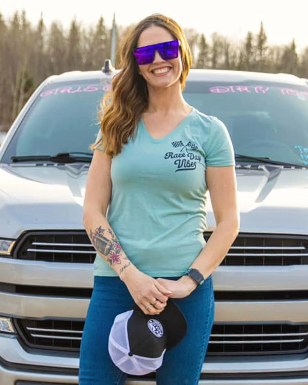 Race Day Vibes Ladies V Neck Tee - Image 3