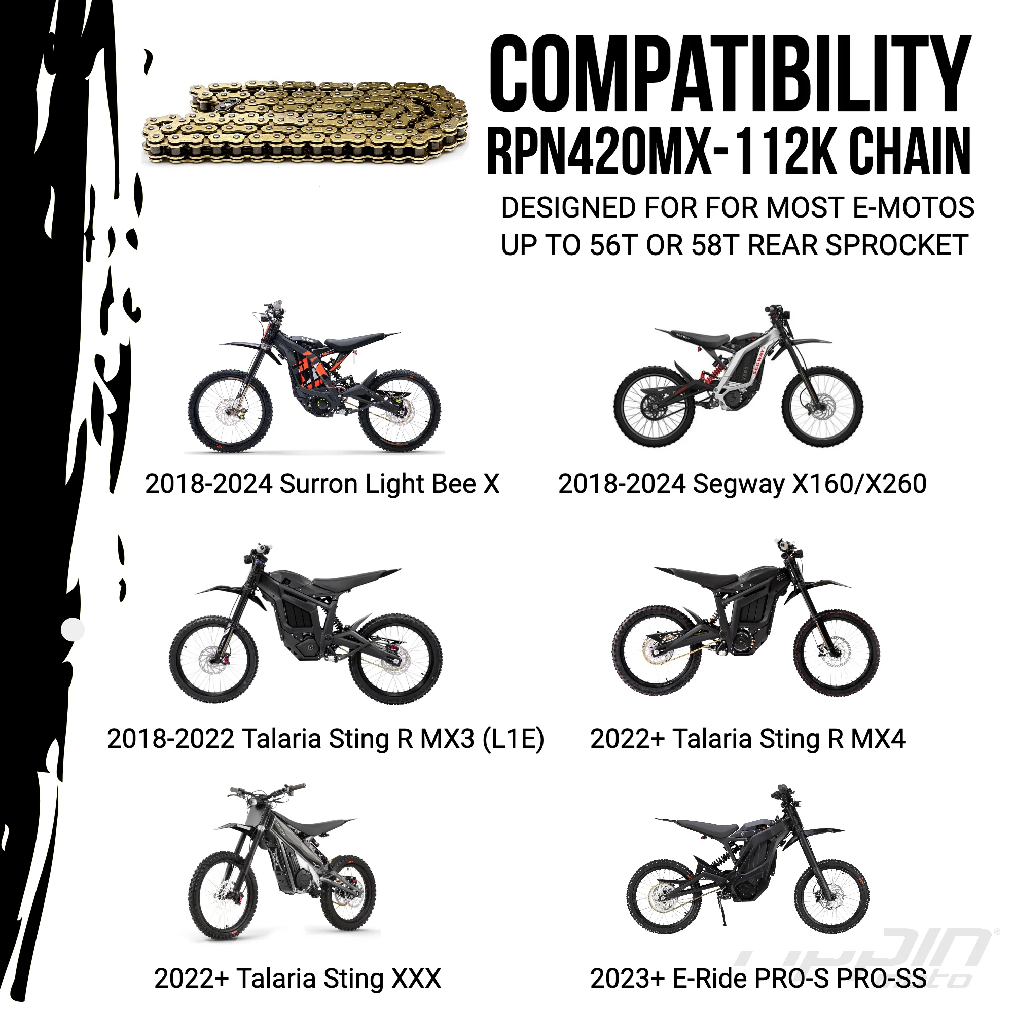 RPN420MX Premium Gold MX O-Ring Chain for Sur-Ron LBX, Talaria, Rawrr & E-Ride PRO SS - Image 3
