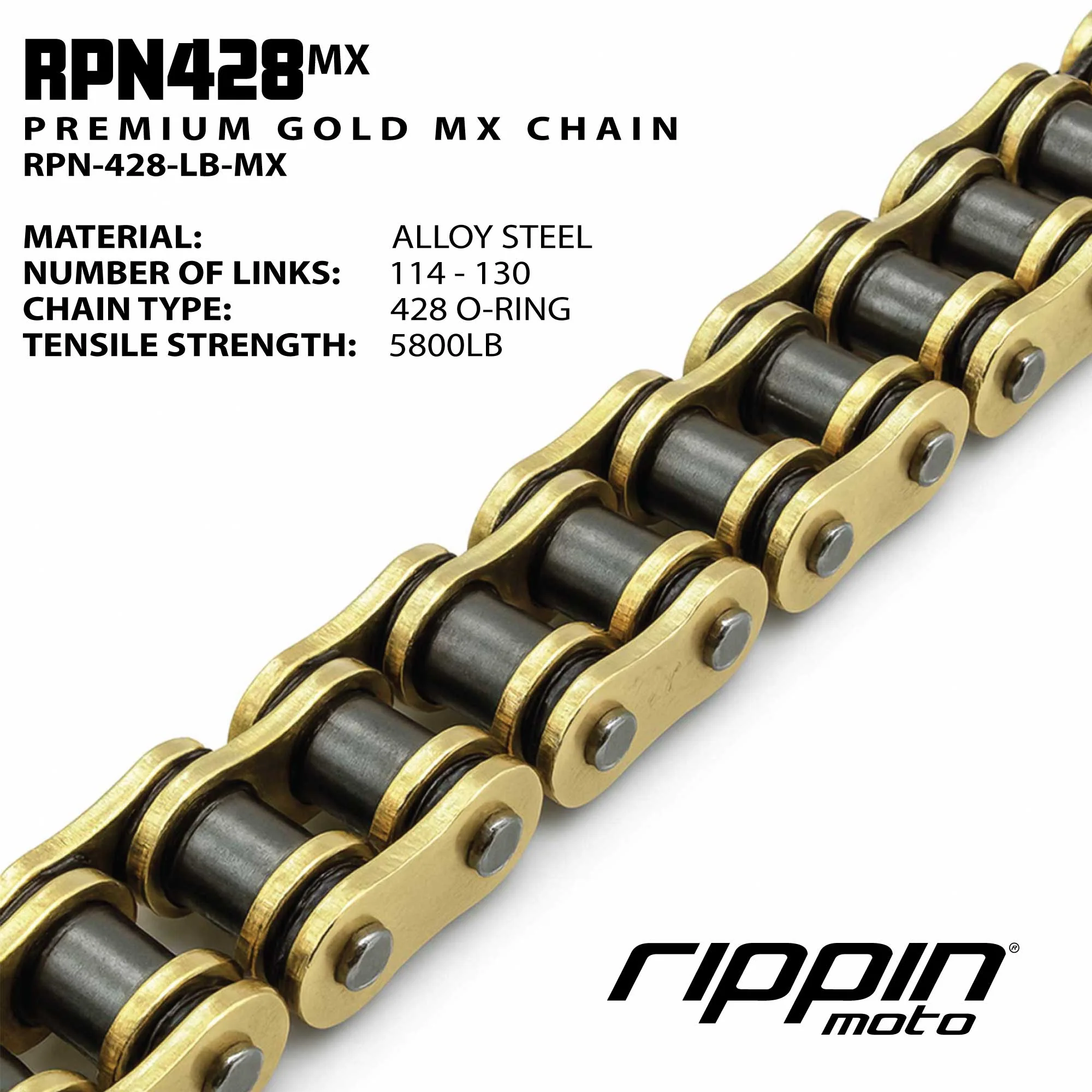 RPN428MX Premium Gold MX O-Ring Chain for E-Ride PRO 3.0/SR | Talaria MX5 | Altis Sigma | Pit Bike / Mini Motos - Image 2