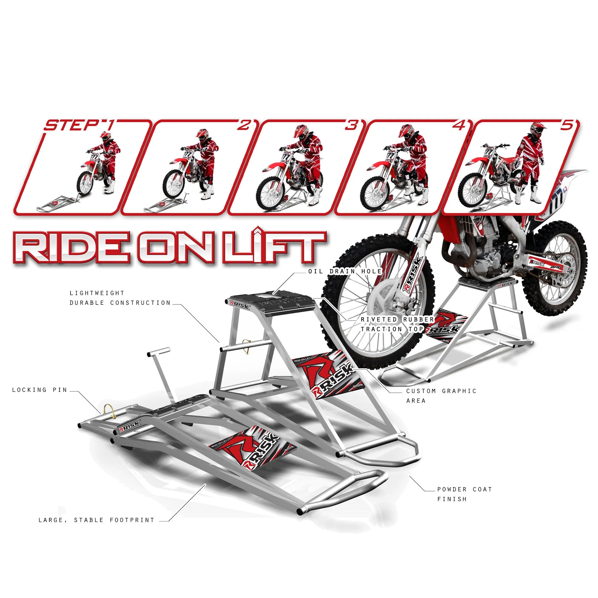 Risk Racing - Ride On Dirtbike Lift for Full Size Bikes - Ride On Moto Stand - RR1 Ride-On Motocross Lift / Stand - Image 6