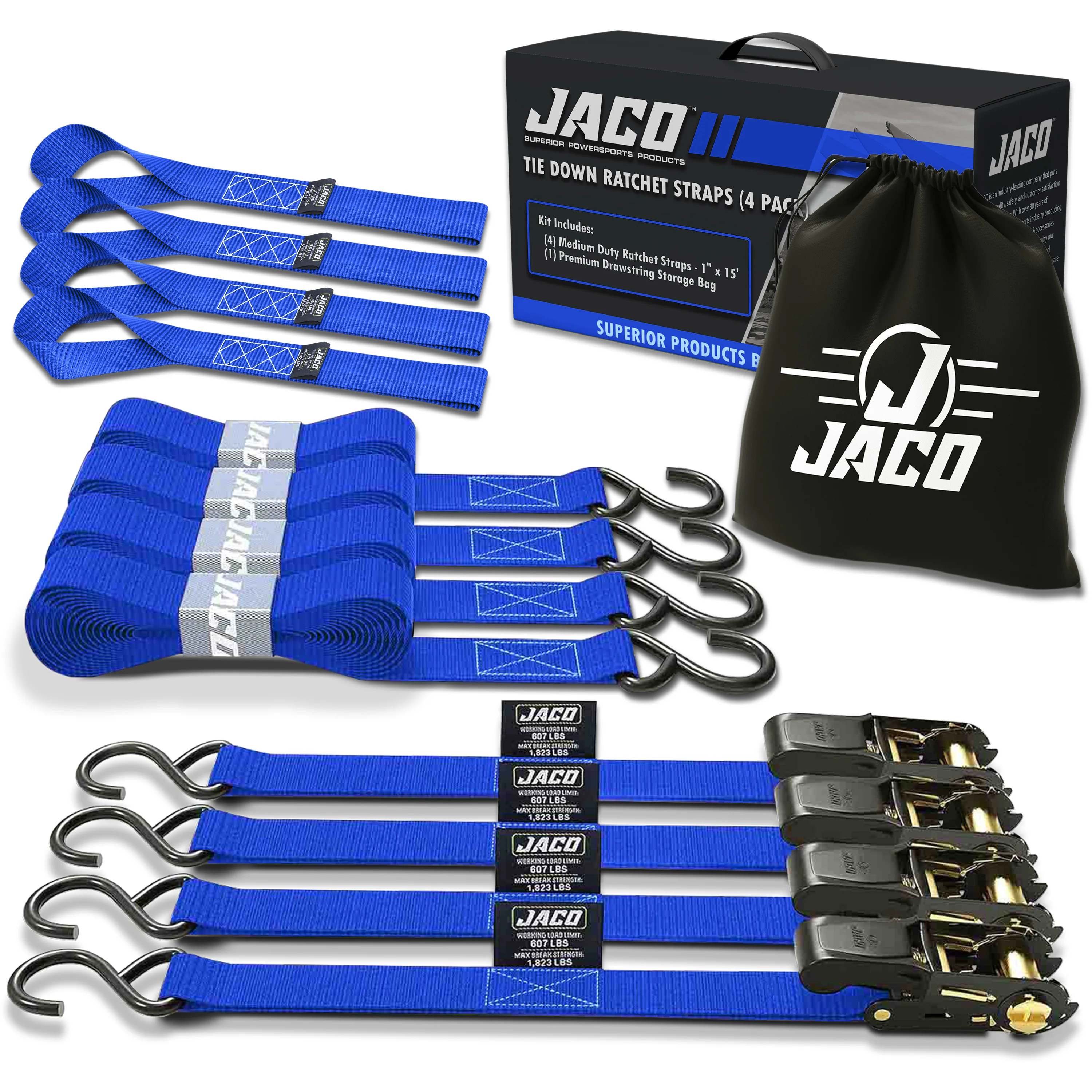 Tie Down Ratchet Straps (4 Pack) - 1 in x 15 ft | AAR Certified Break Strength (1,823 lbs) | Cargo Tie Down Set - Image 3
