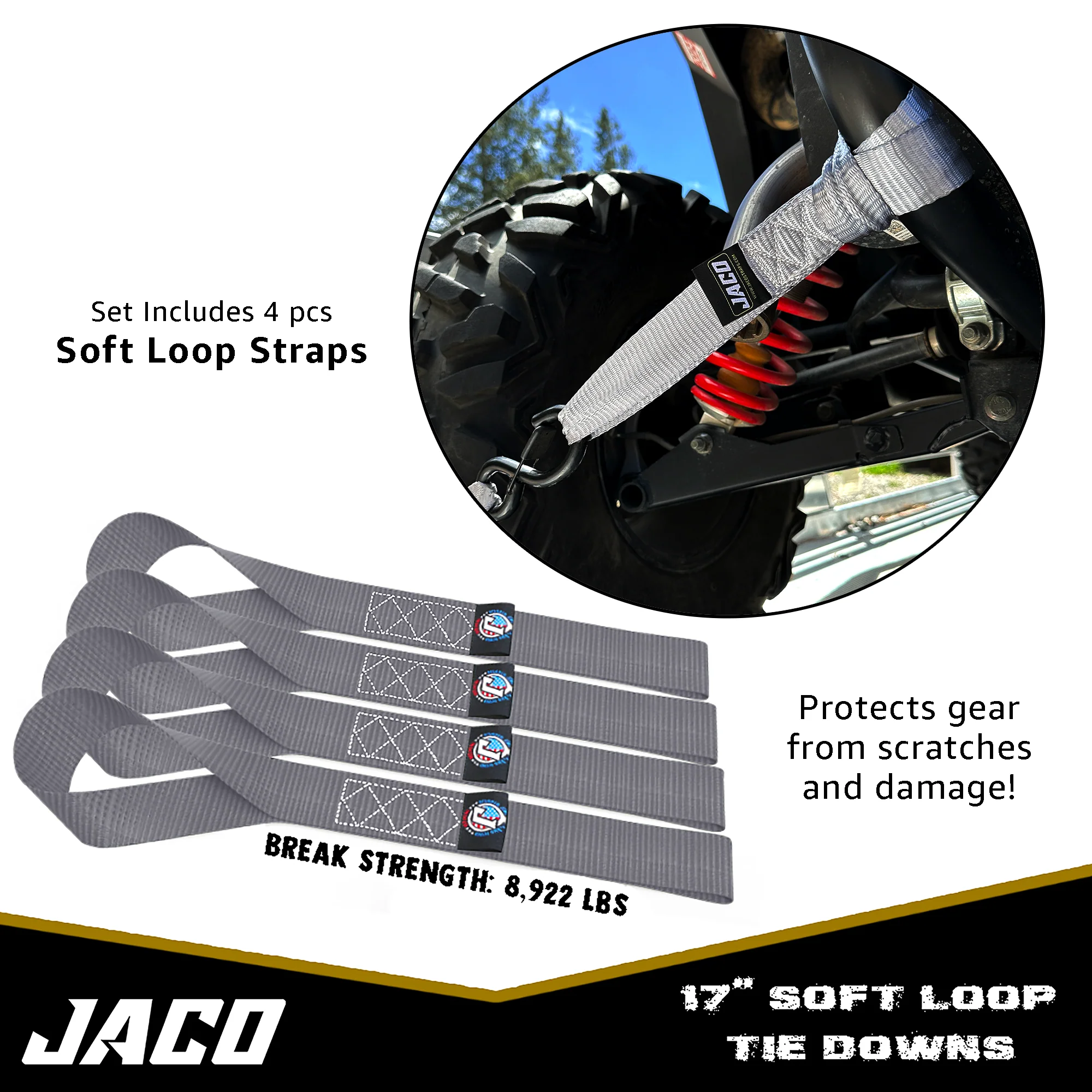 Tie Down Ratchet Straps with Soft Loops (1.6 in x 8 ft) - Heavy Duty Set | AAR Certified Break Strength (5,208 lbs) - Image 5