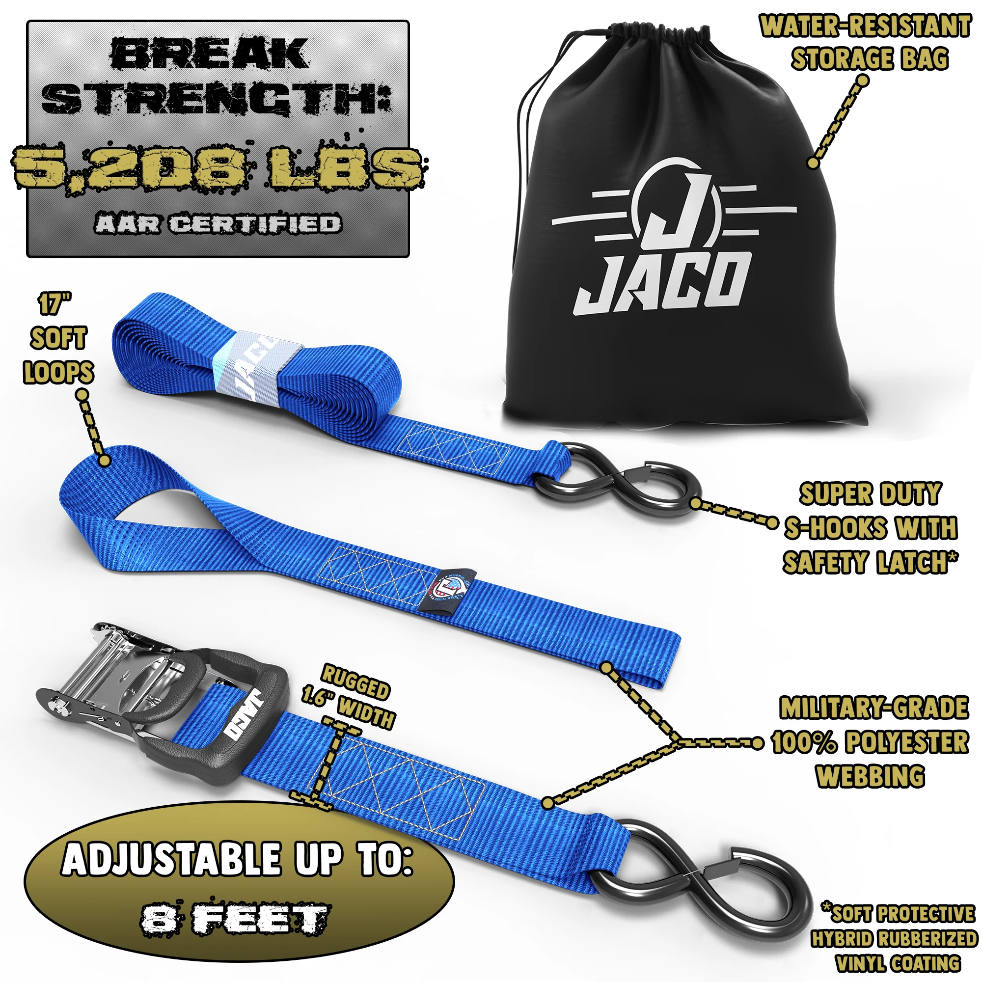 Tie Down Ratchet Straps with Soft Loops (1.6 in x 8 ft) - Heavy Duty Set | AAR Certified Break Strength (5,208 lbs) - Image 8