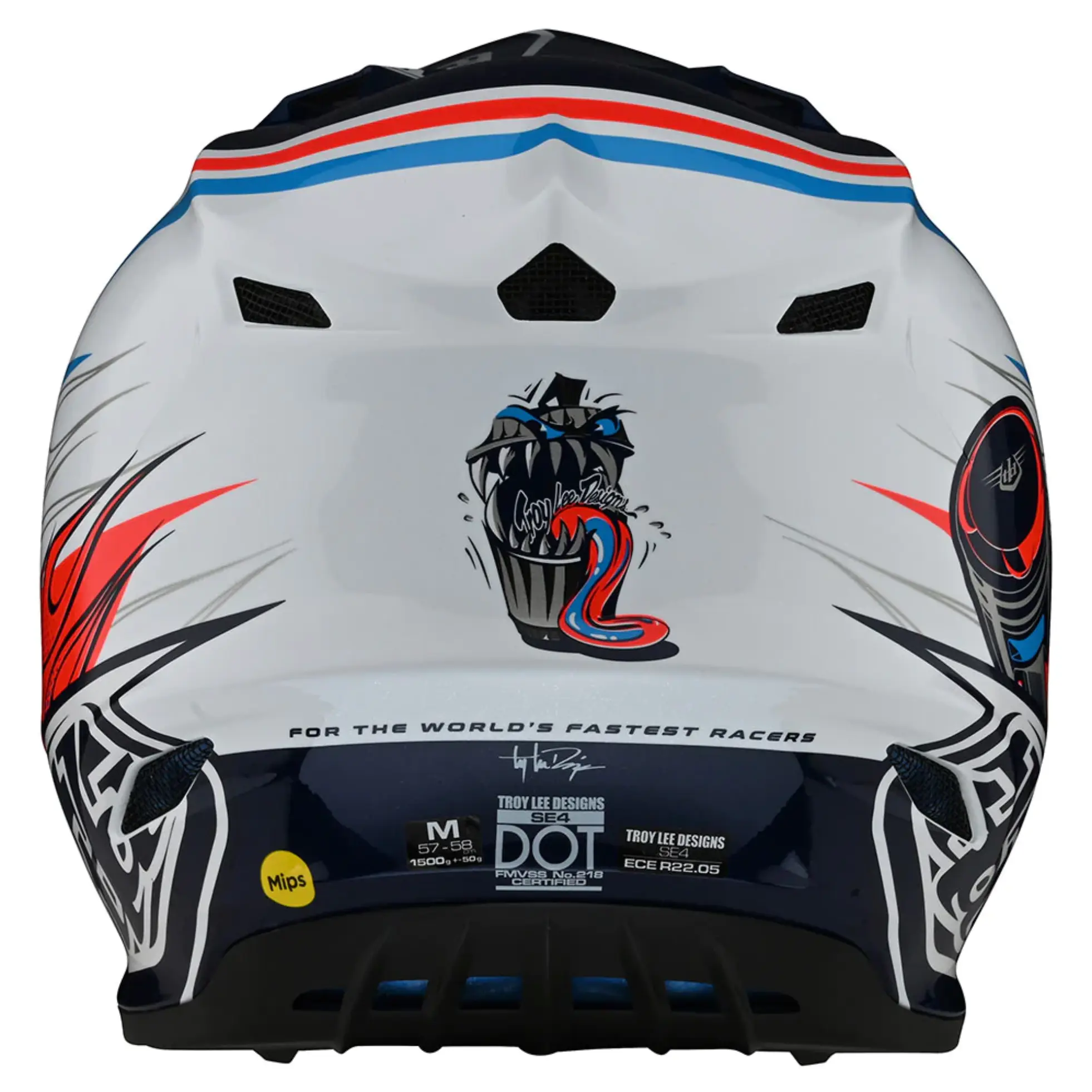 Troy Lee Designs SE4 Polyacrylite Helmet w/MIPS Skooly Blue/Orange - Image 4