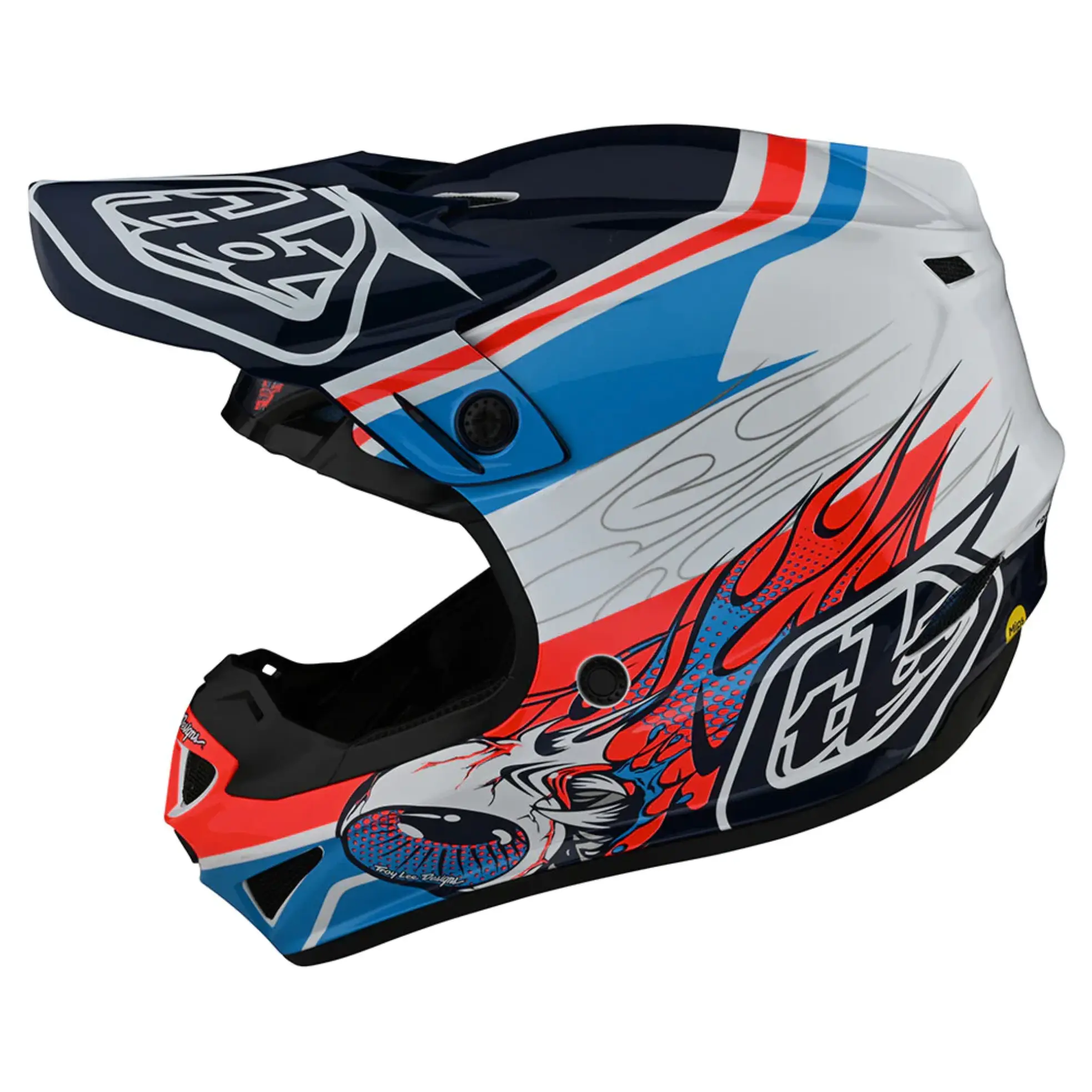 Troy Lee Designs SE4 Polyacrylite Helmet w/MIPS Skooly Blue/Orange - Image 6