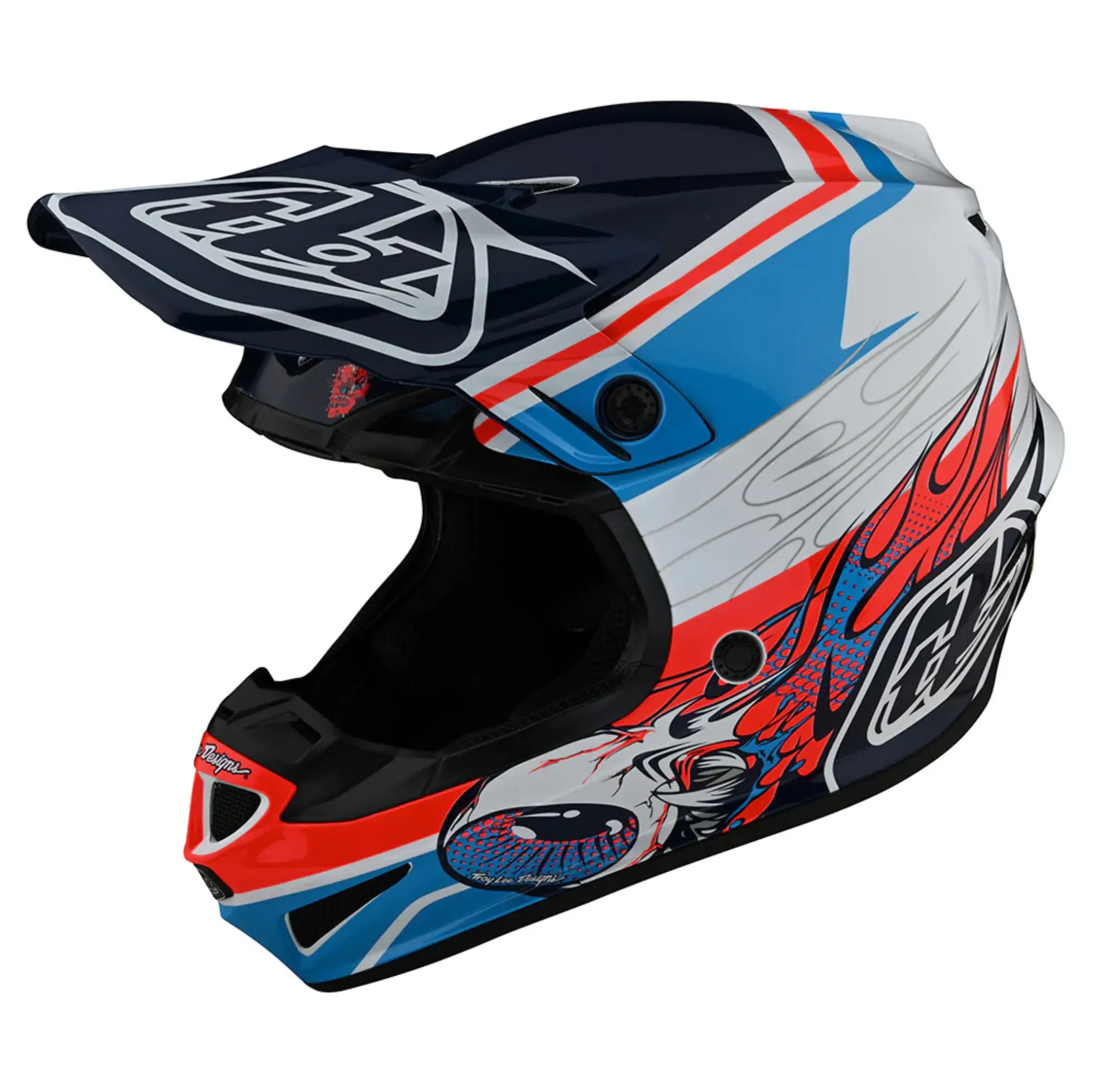 Troy Lee Designs SE4 Polyacrylite Helmet w/MIPS Skooly Blue/Orange - Image 7
