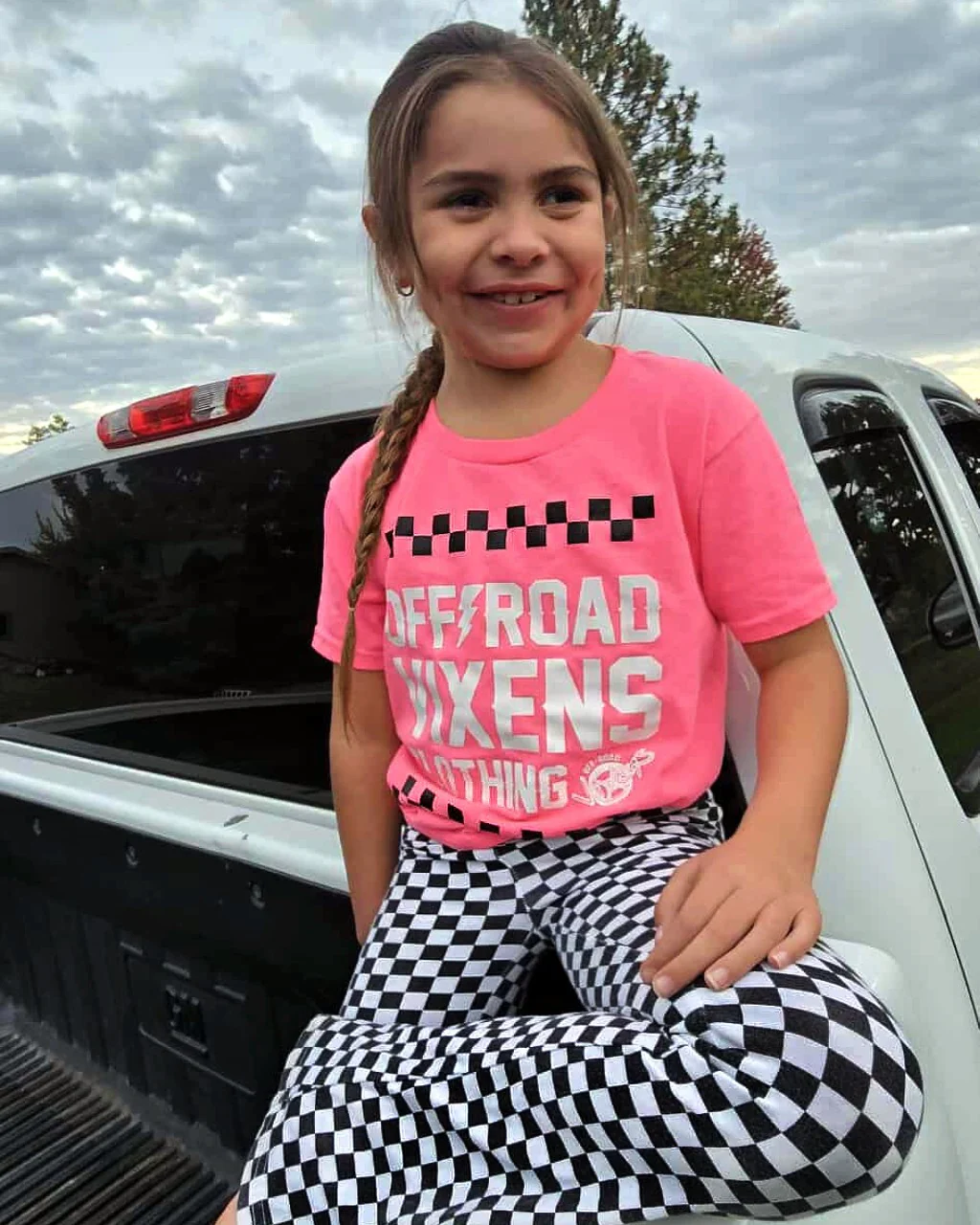 Youth Checked out Tee - Neon Pink - Off-Road Vixens - Image 2