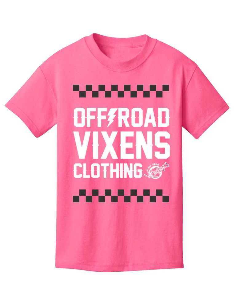Youth Checked out Tee - Neon Pink - Off-Road Vixens - Image 3